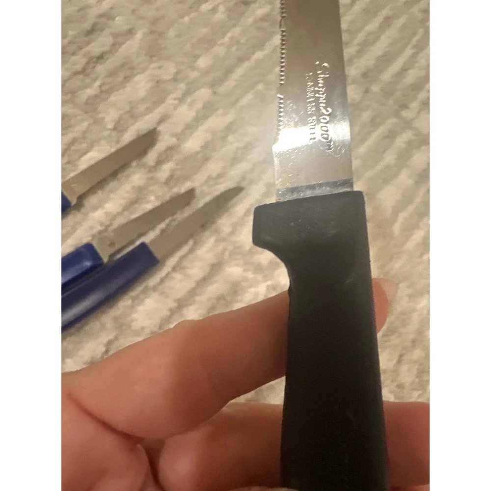 Sharpu 2000 Serrated Utility Knife and 3 Blue‎ Paring Knives Stainless Steel Set